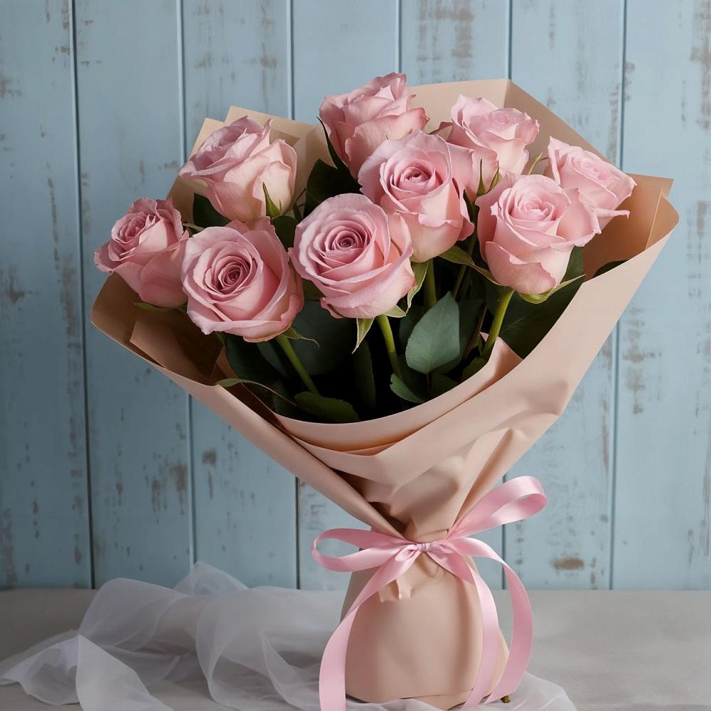 9 розовых роз в Тумботино Букет цветов из: Розы в Тумботино