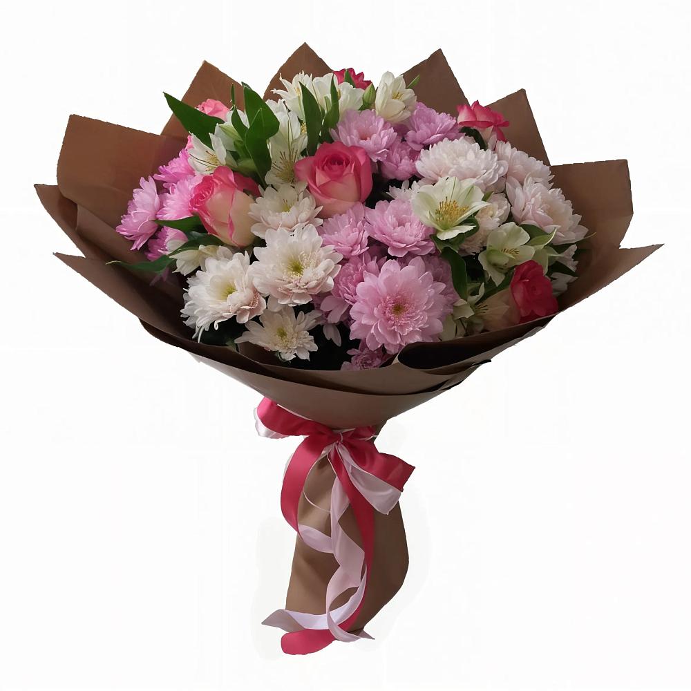 Букет Розовое очарование в Тумботино Букет цветов из: Хризантемы, Альстромерии и Розы в Тумботино