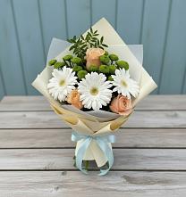 Букет герберы и розы в Тумботино Букет цветов из:  Герберы, Розы и Хризантемы в Тумботино
