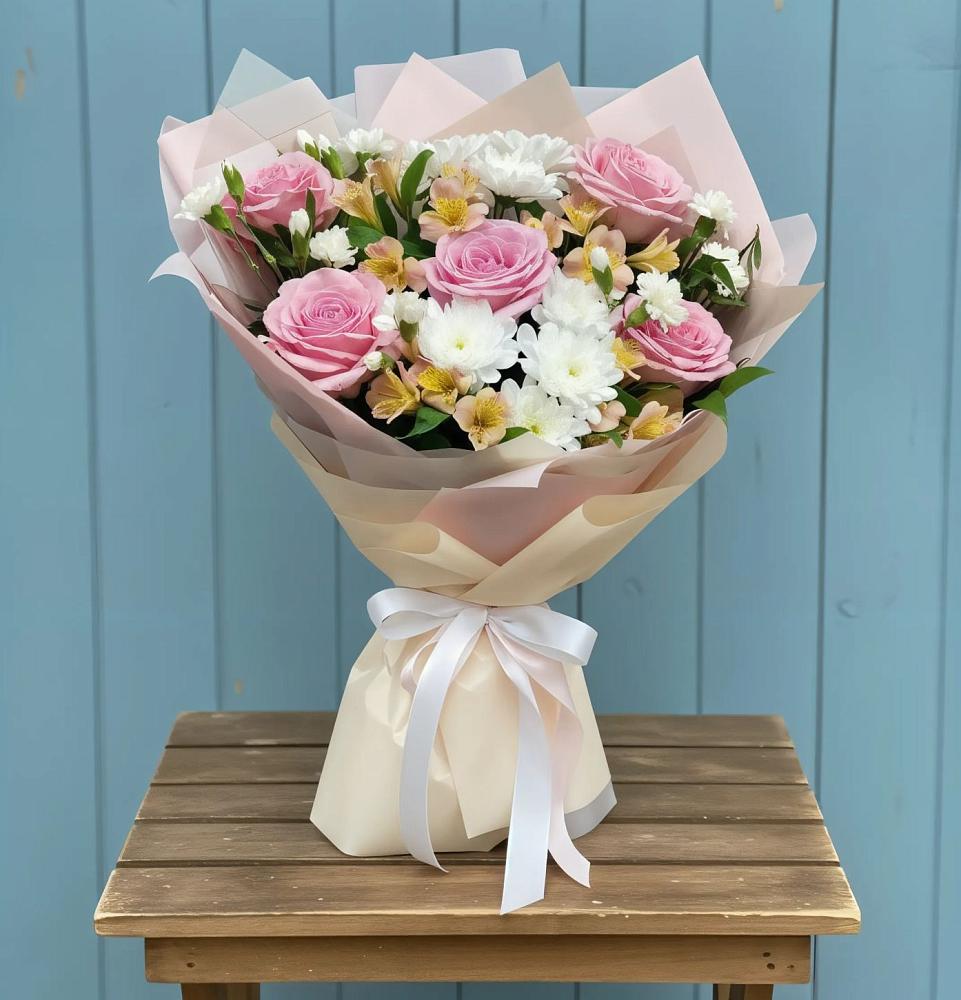 Букет французская меренга в Тумботино Букет цветов из: Гвоздики, Орхидеи и Розы в Тумботино