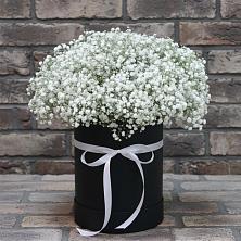 Композиция коробка гипсофил в Тумботино Цветочная композиция из Гипсофила в шляпной коробке в Тумботино
